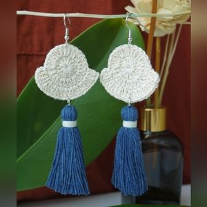 Handmade Crochet Indigo Boho Cotton Earrings